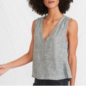 Marine Layer Tory Grey Striped Linen Blend Sleeveless Tank Top V-neck XS